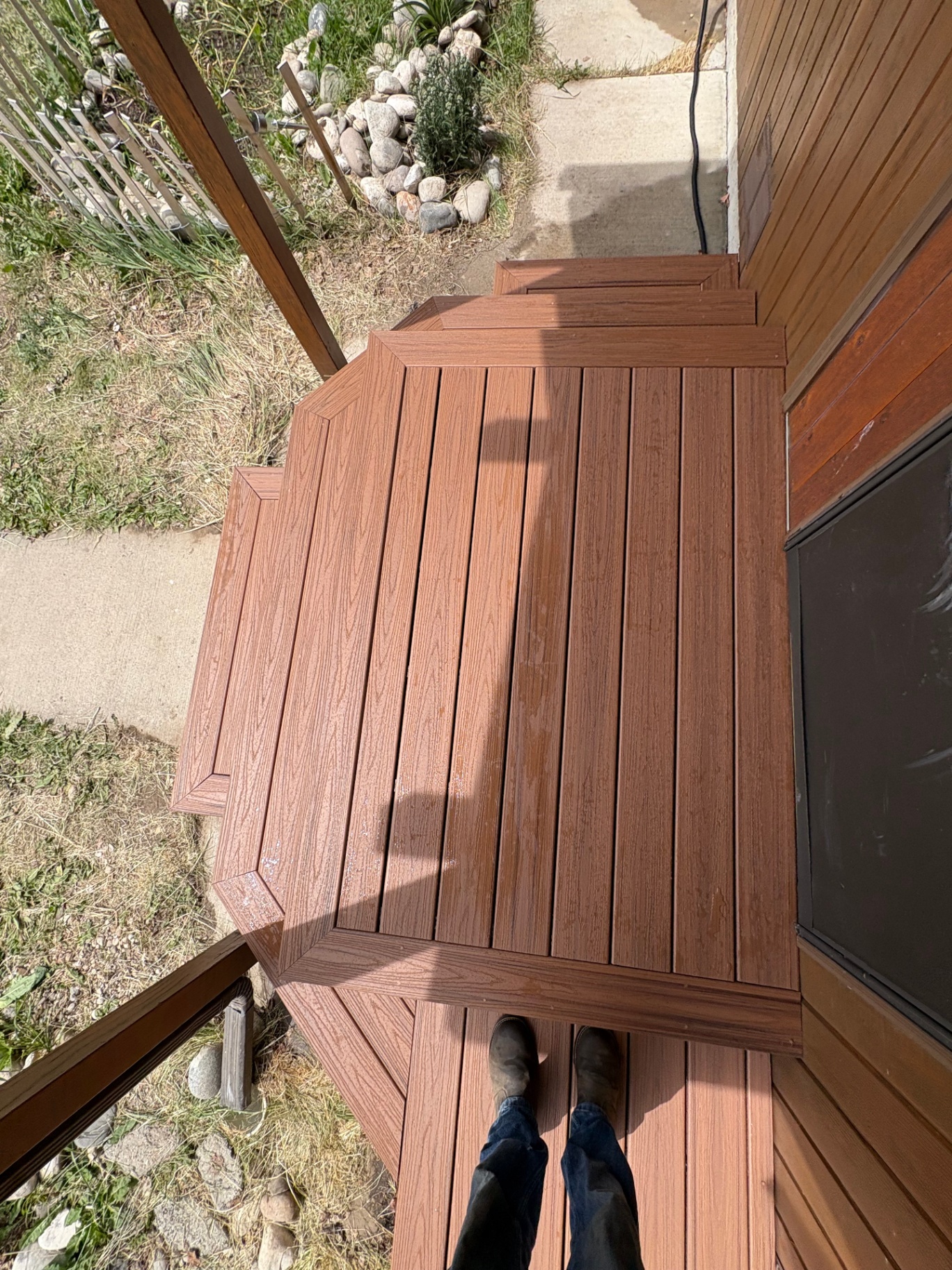 Overhead view of angled composite front deck
